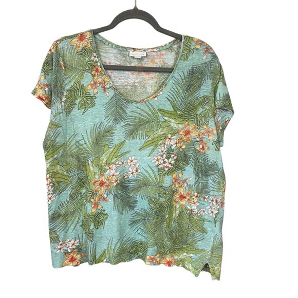J Jill Love Linen Tropical Print Top Size Large Summer Vacation Hawaiian Shirt - Picture 1 of 10